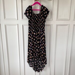 art class girls size L(10/12) Black Floral Smocked High-Low Dress with shorts